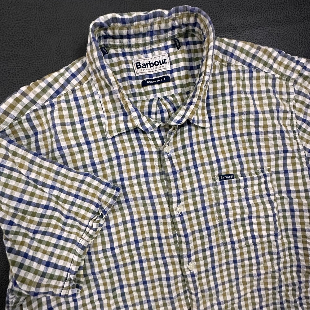 Barbour Shirt Mens Large Multicolor Ruffled Checkered Classic Grandpa Cotton